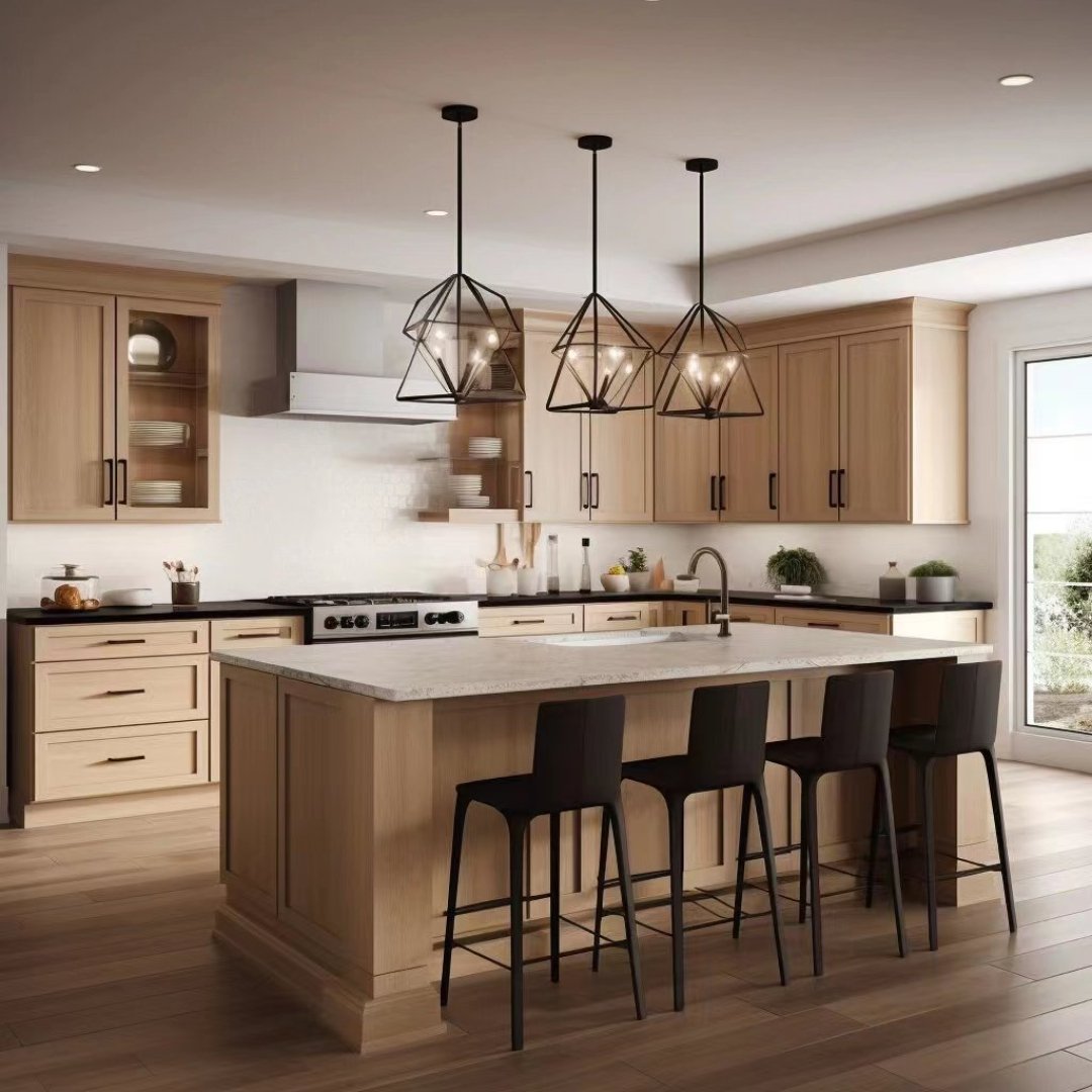 American Shaker Wooden Classic Kitchen Cabinet With Island Customized Modern Kitchen Furniture Kitchen Cabinet Marble Countertop