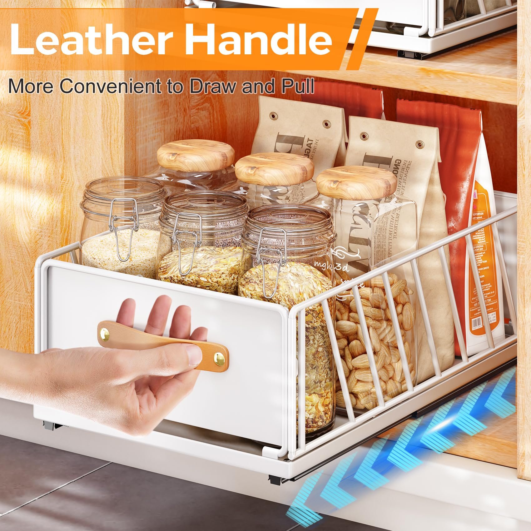 Pull out Cabinet Organizer,Heavy Duty Slide out Pantry Shelves Drawer Storage,Sliding Mesh Cabinet Basket with Handle