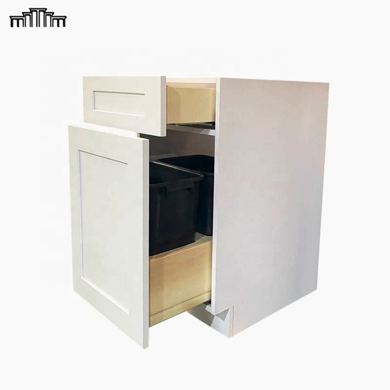 RTA Manufacturer & Distributor Modern White Paint Wood Dovetail Drawer Pull Out Storage Kitchen Cabinet With Under Waste Baskets