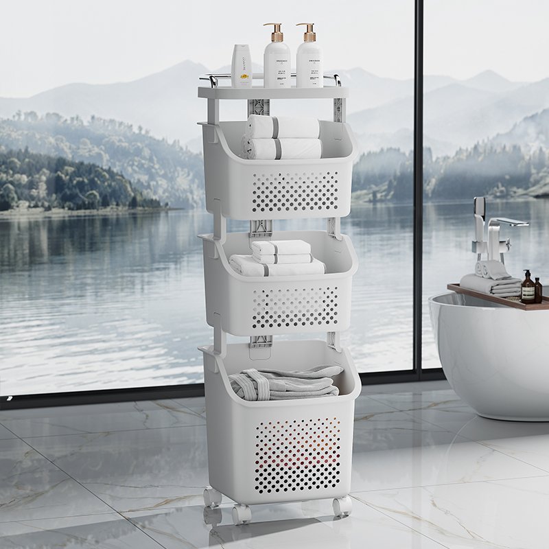 Wannuo Plastic Storage Drawers & Carts Large Capacity Thickened 2/3 Layer Hollowed Storage Rack for Bathroom
