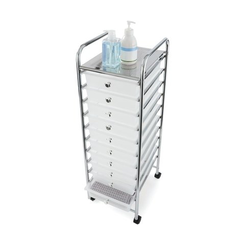 White Colors 10 Drawers Rolling Organizer Cart Storage Box Mobile Trolley Storage Organizer