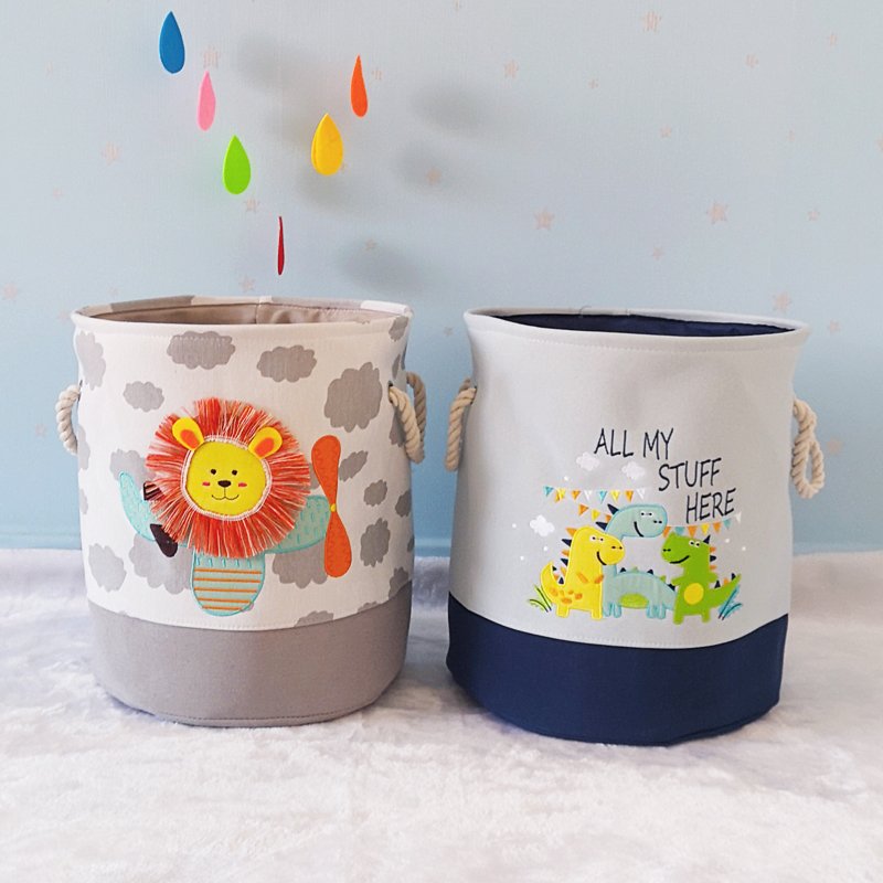 Embroidery Design Fabric Basket Children's Toys Storage Bin Collapsible Laundry Hamper Clothes Foldable Storage Basket