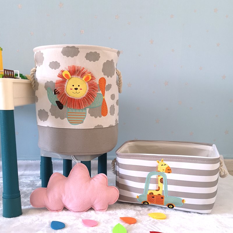 Embroidery Design Fabric Basket Children's Toys Storage Bin Collapsible Laundry Hamper Clothes Foldable Storage Basket