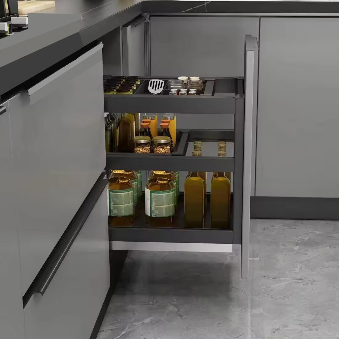 Aluminum Kitchen Cabinet Seasoning Basket Drawer Basket Pull Out Sliding Basket Sliding In Cabinet kitchen cabinet storage