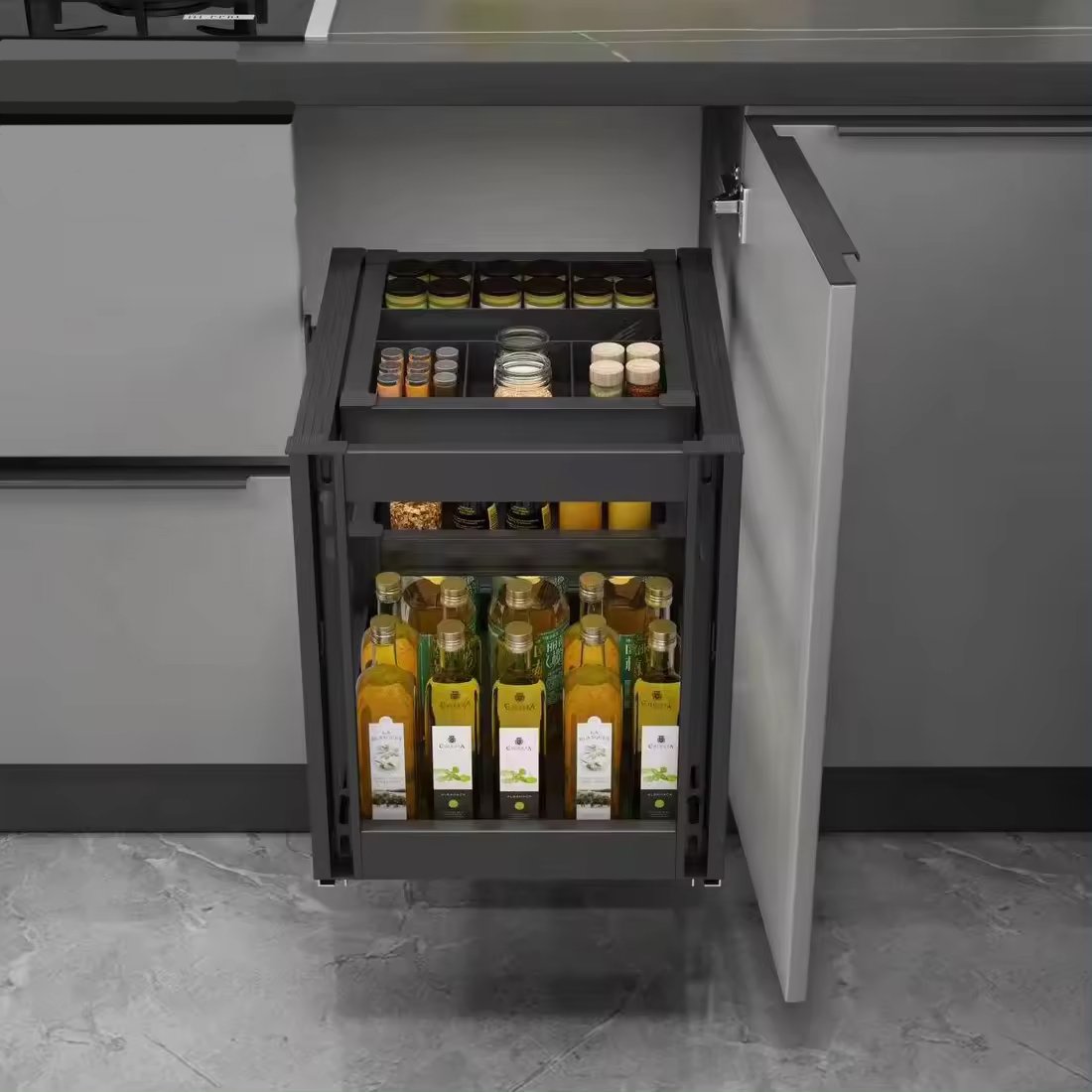 Aluminum Kitchen Cabinet Seasoning Basket Drawer Basket Pull Out Sliding Basket Sliding In Cabinet kitchen cabinet storage