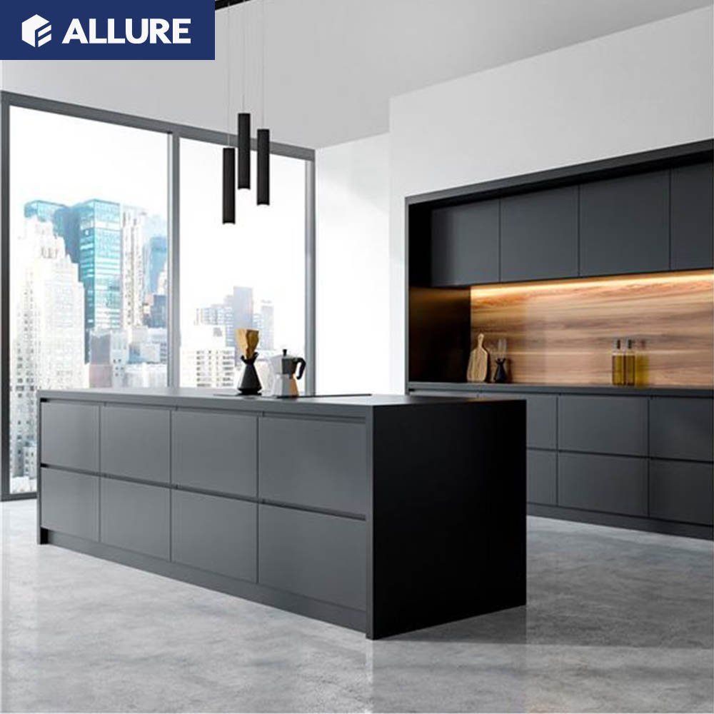 Allure modular storage particle board cabinet folding kitchen cupboard lacquer kitchen storage cabinet with soft closing drawers