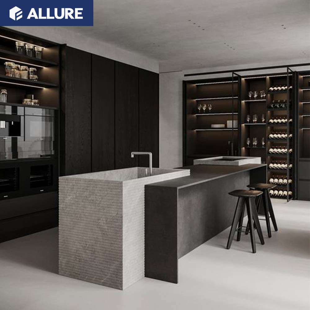 Allure modular storage particle board cabinet folding kitchen cupboard lacquer kitchen storage cabinet with soft closing drawers