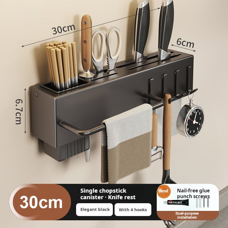 Non perforated kitchen storage rack, household wall mounted multifunctional kitchen knife holder, chopstick holder, integrated