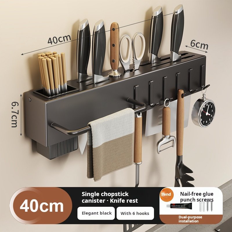 Non perforated kitchen storage rack, household wall mounted multifunctional kitchen knife holder, chopstick holder, integrated