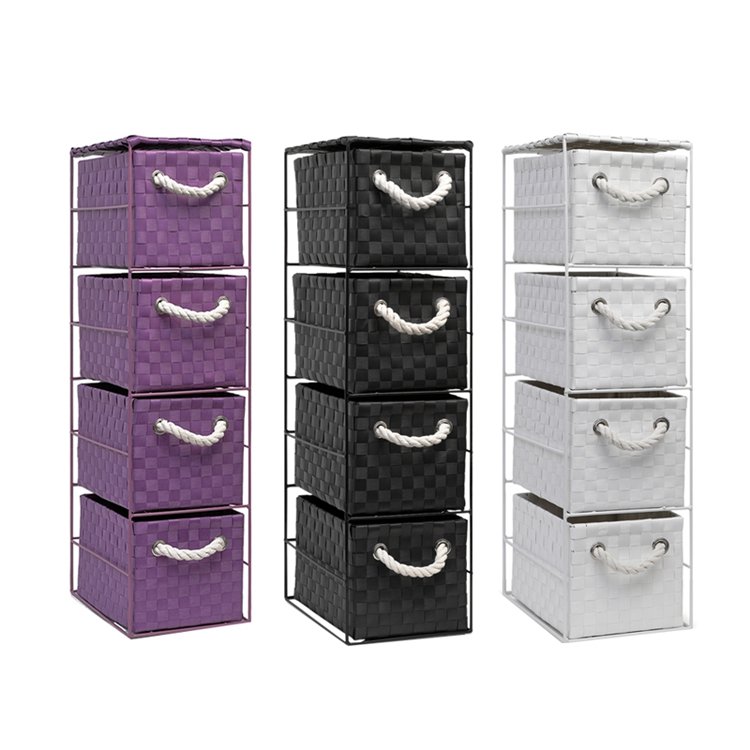 PP strap woven storage basket Multiple Color Optional Office Home Four-layer PP Woven Drawer Storage Basket