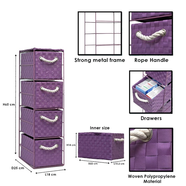 PP strap woven storage basket Multiple Color Optional Office Home Four-layer PP Woven Drawer Storage Basket