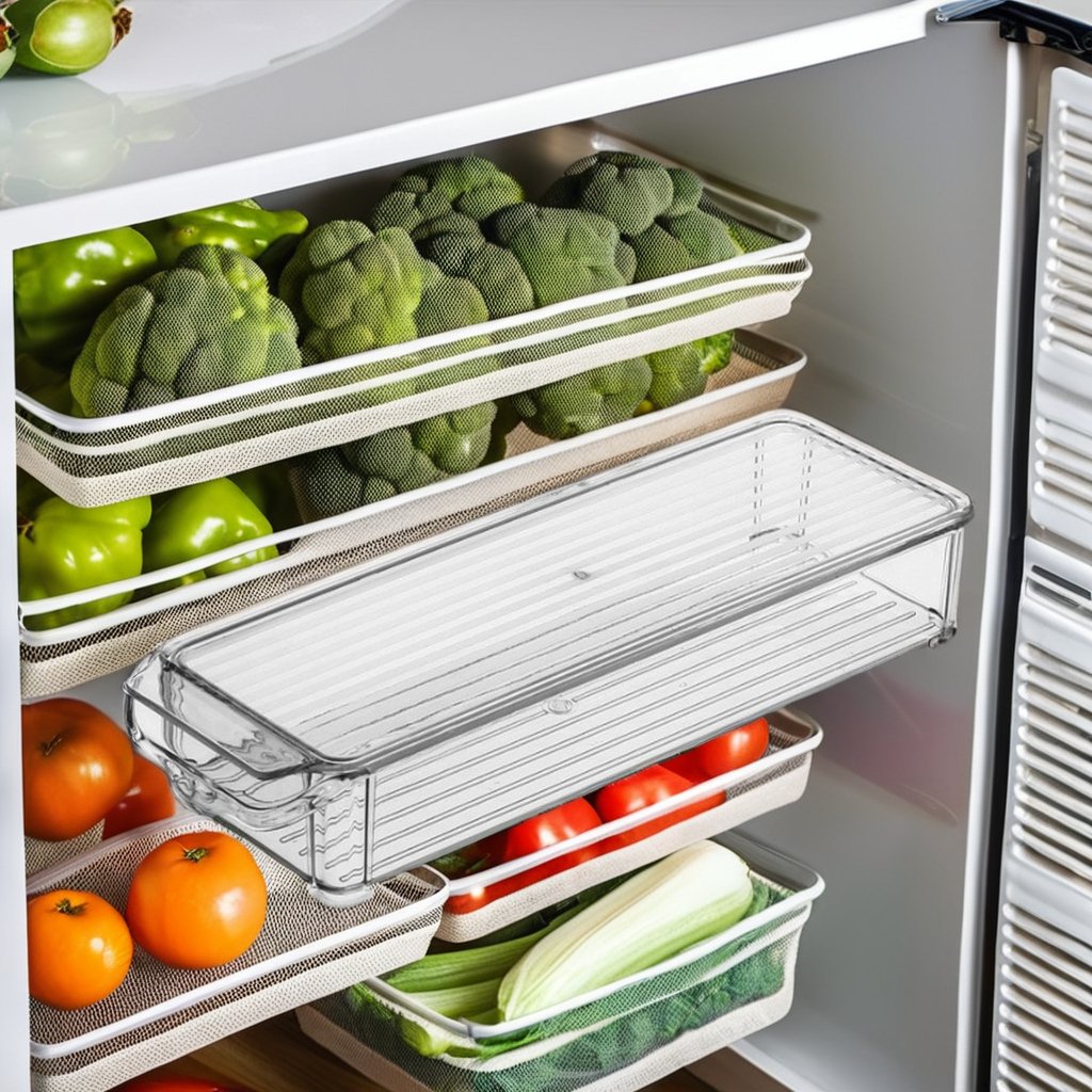 Rectangle Transparent Plastic Refrigerator Storage Box Drawer Crisper with Special Kitchen Arrangement Sundries Cold Storage