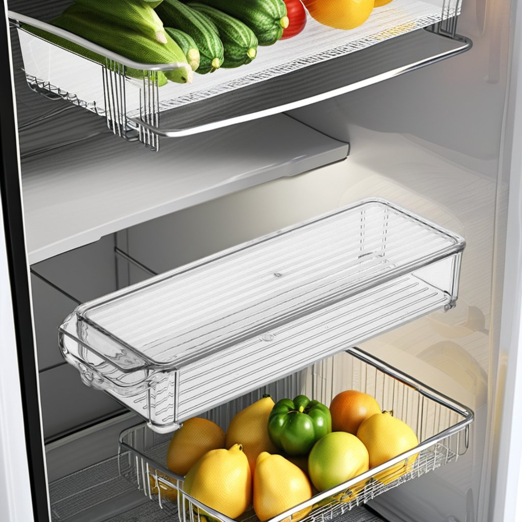 Rectangle Transparent Plastic Refrigerator Storage Box Drawer Crisper with Special Kitchen Arrangement Sundries Cold Storage