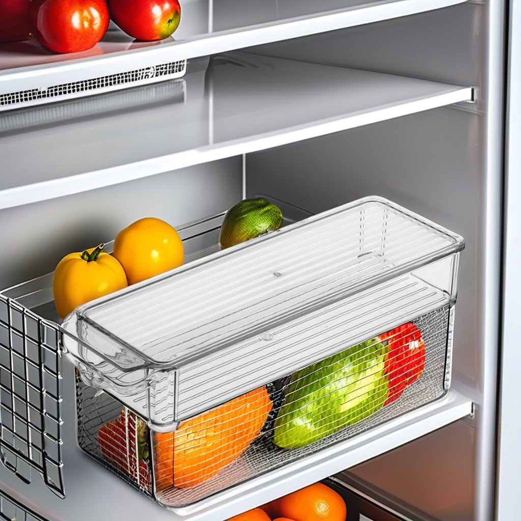 Rectangle Transparent Plastic Refrigerator Storage Box Drawer Crisper with Special Kitchen Arrangement Sundries Cold Storage