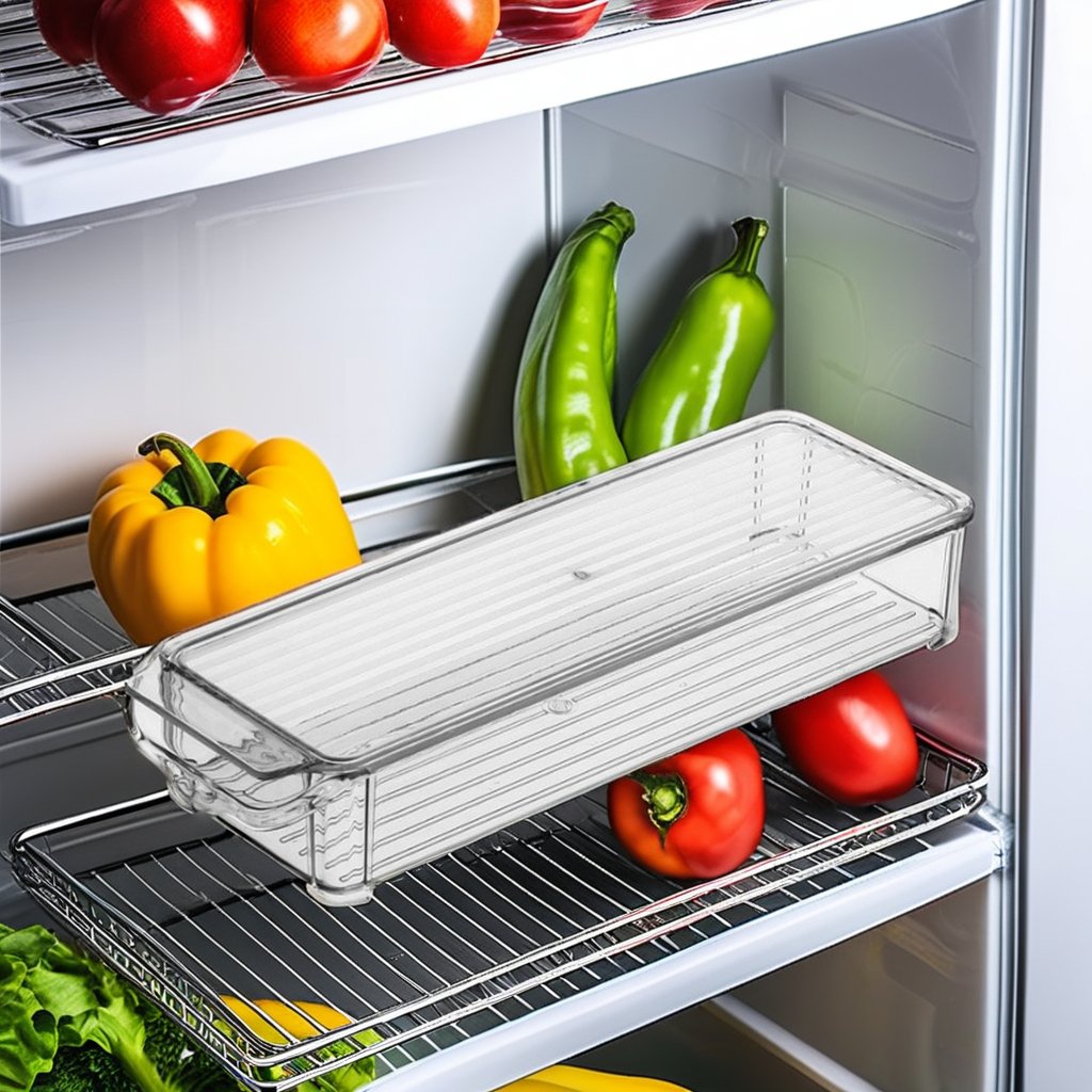 Rectangle Transparent Plastic Refrigerator Storage Box Drawer Crisper with Special Kitchen Arrangement Sundries Cold Storage