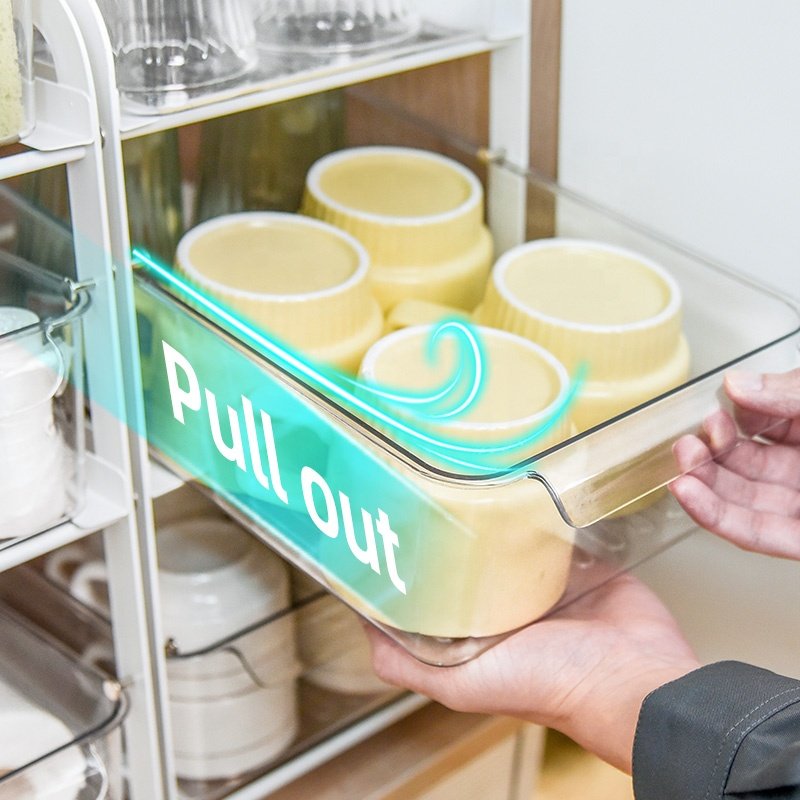 Hot Sale Kitchen Countertop Storage Metal Cupboard Rack Pull Out Organizer with Clear Drawer