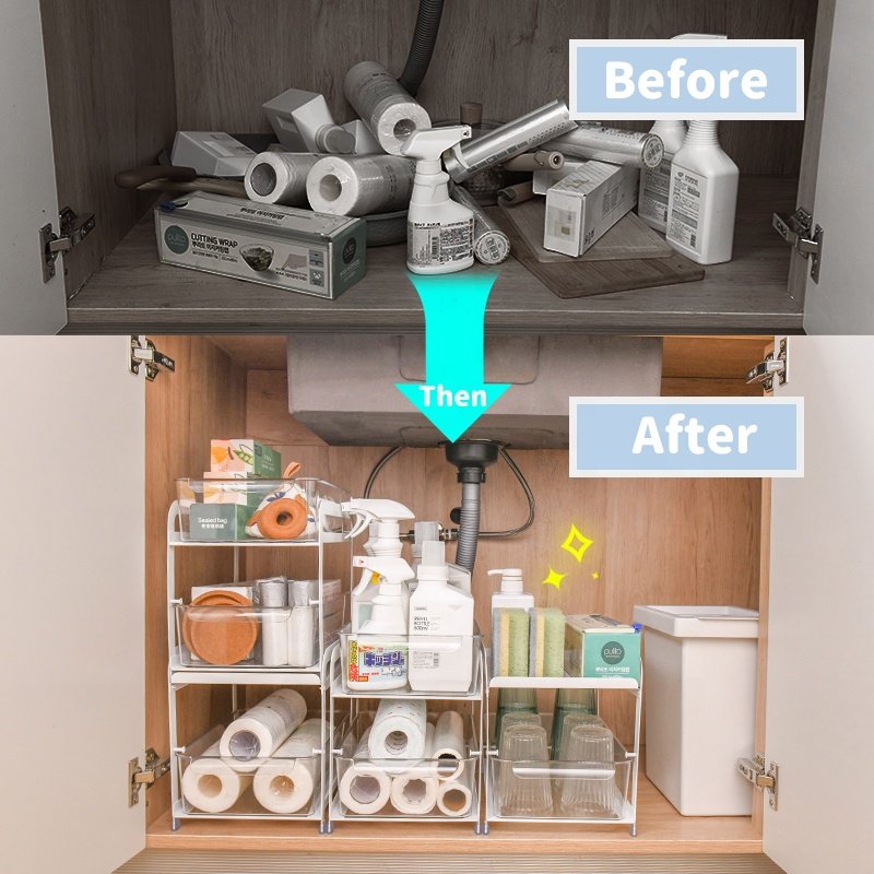 Hot Sale Kitchen Countertop Storage Metal Cupboard Rack Pull Out Organizer with Clear Drawer