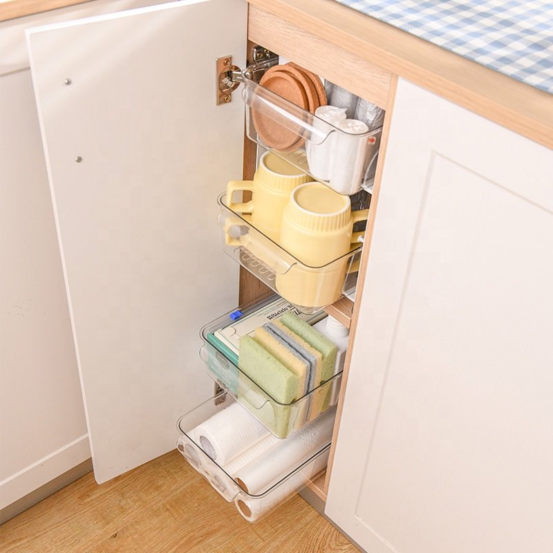 Hot Sale Kitchen Countertop Storage Metal Cupboard Rack Pull Out Organizer with Clear Drawer