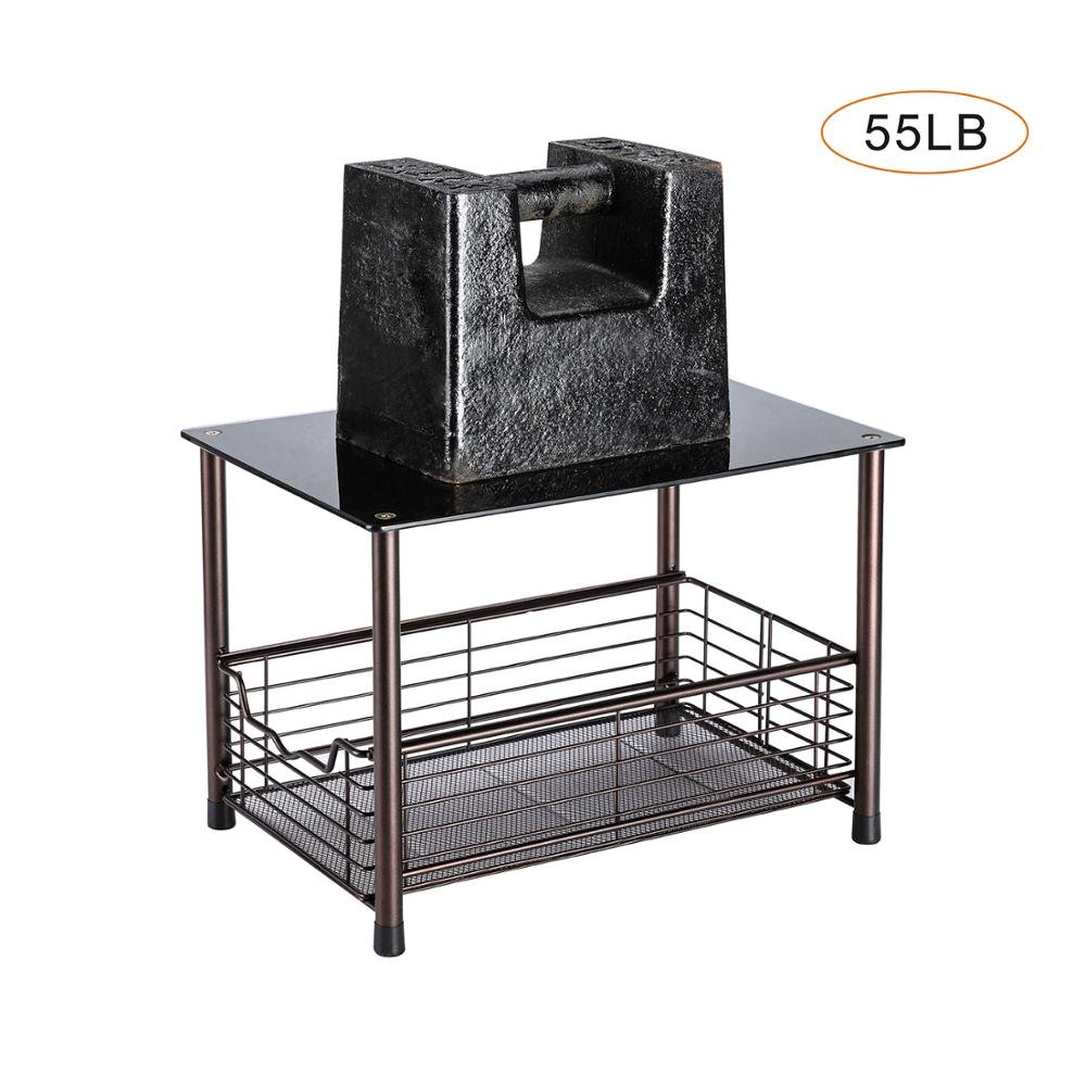 Single Tier Black Tempered Glass Top Metal Wire Mesh Sliding Kitchen Spice Rack Cabinet Pull out Organizer Drawer Storage Basket