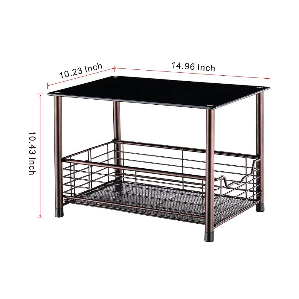 Single Tier Black Tempered Glass Top Metal Wire Mesh Sliding Kitchen Spice Rack Cabinet Pull out Organizer Drawer Storage Basket