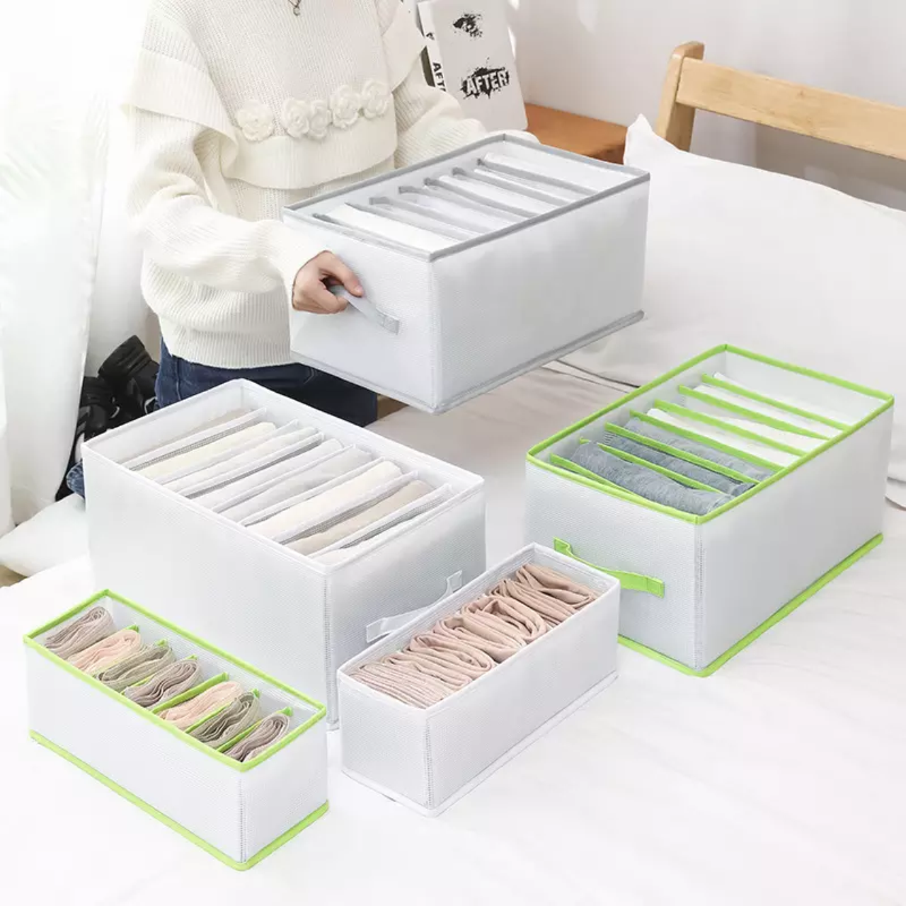 Home closet foldable hand withdrawal clothes pants storage box large capacity drawer grid storage compartment organizer