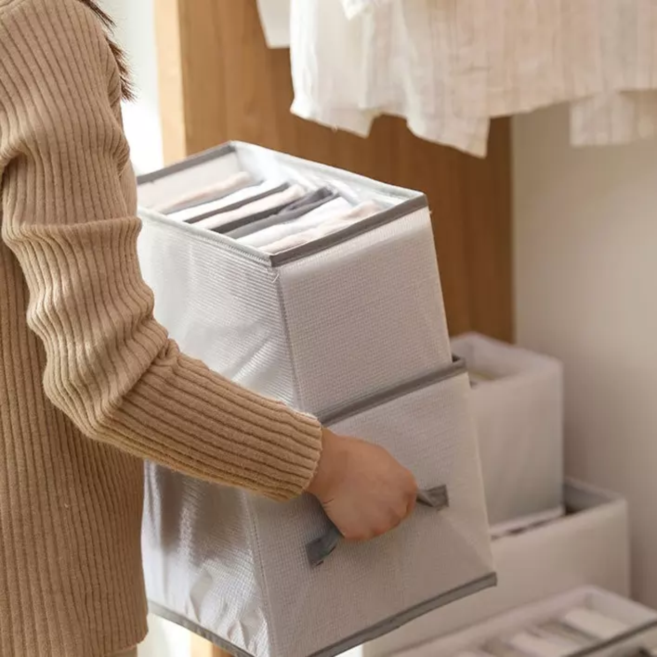 Home closet foldable hand withdrawal clothes pants storage box large capacity drawer grid storage compartment organizer