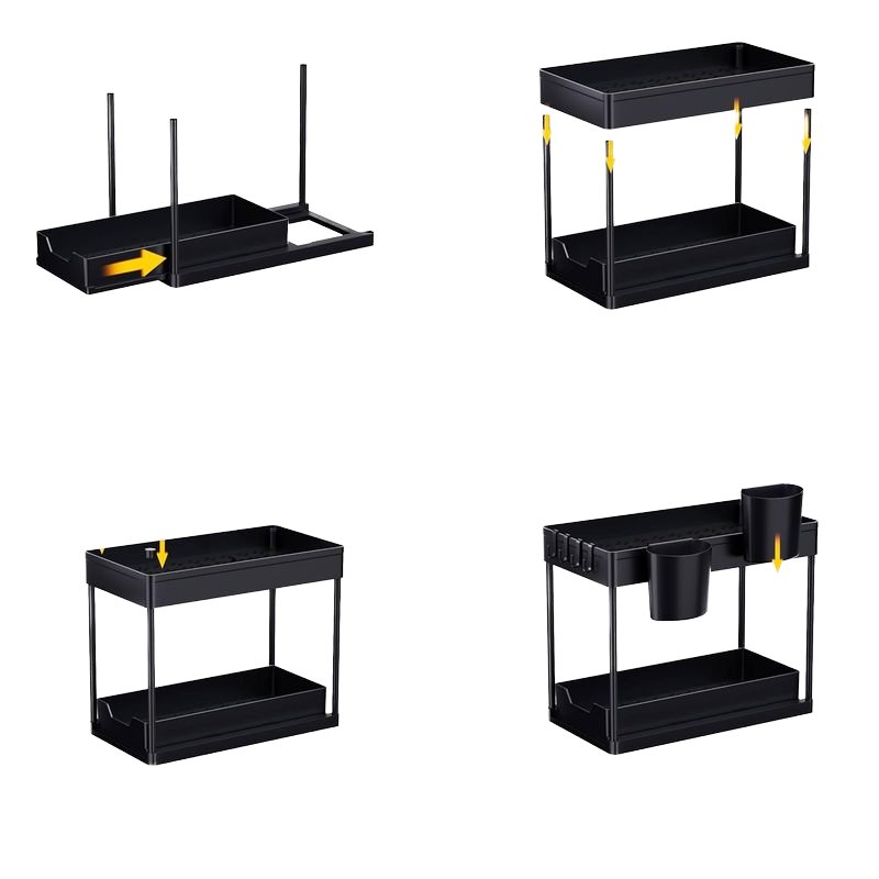 High Quality Kitchen Cabinet Double Layers Storage Multi-purpose Storage Rack pull-out drawer basket With Cup Hook