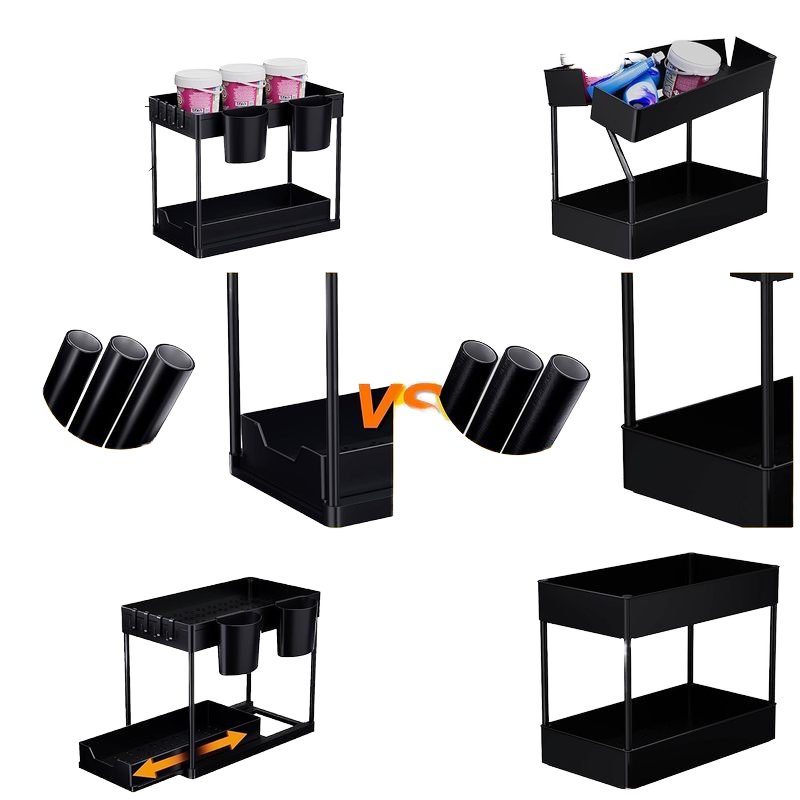 High Quality Kitchen Cabinet Double Layers Storage Multi-purpose Storage Rack pull-out drawer basket With Cup Hook