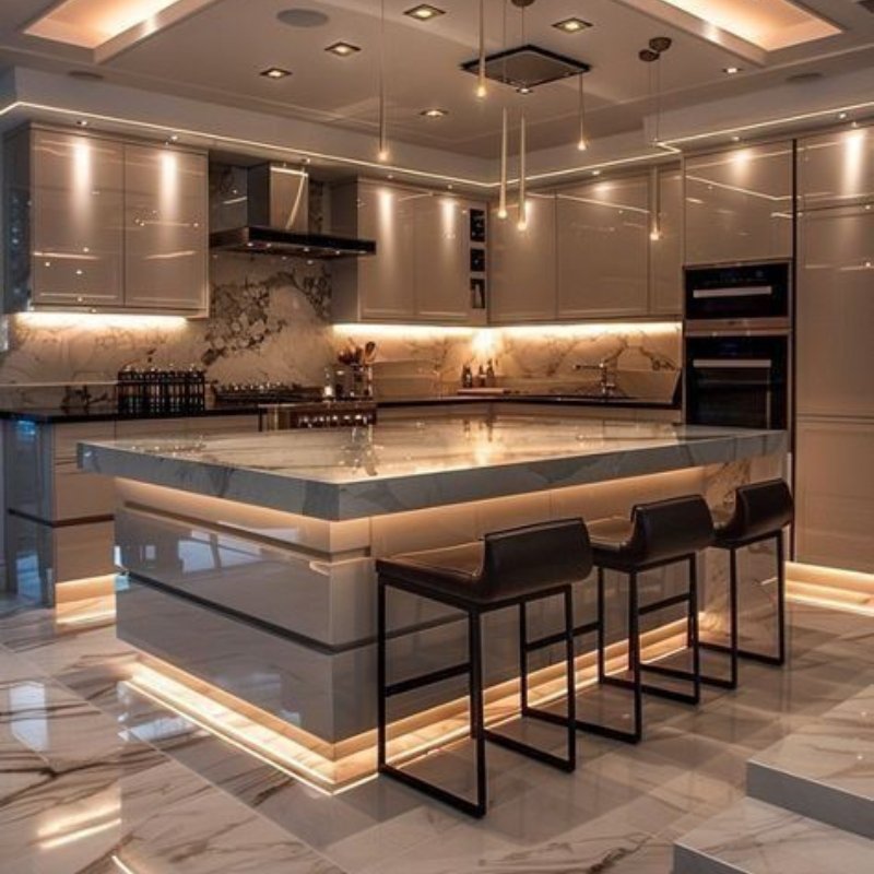 Wholesale Modern Style Complete Kitchen Cabinets Set Gloss Minimalist Kitchen Cabinets With LED Lights