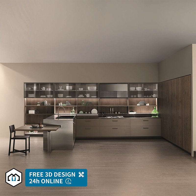 Automatic Gray Gloss L Shaped Modern Kitchen Cabinet Set Modular Price Modern Indoor Kitchen Cabinets