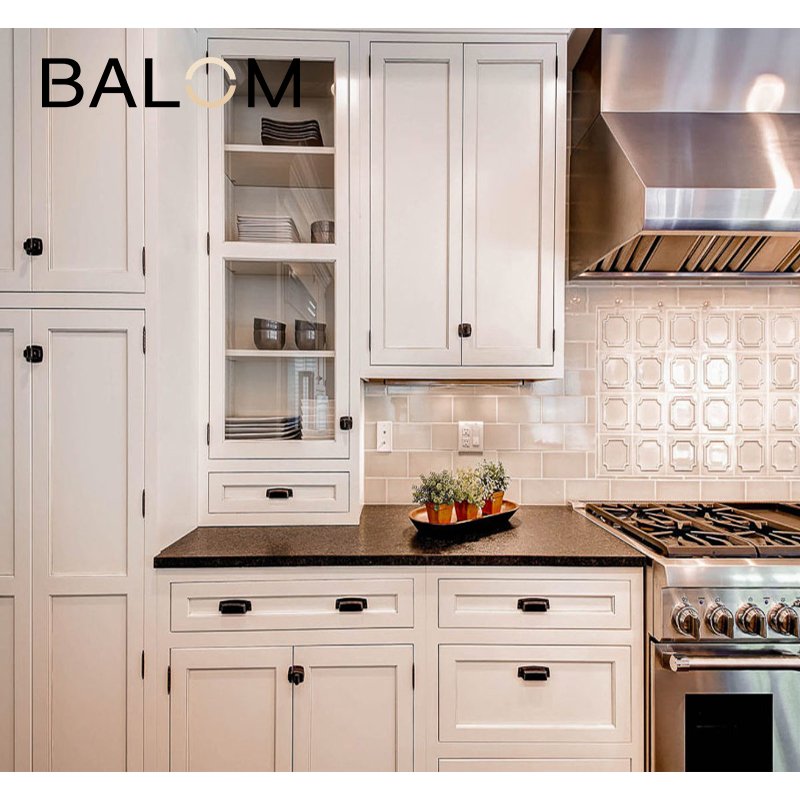 Balom hot great customized for double side real wood veneer and kitchen cabinets with pull out waste bin and pantry
