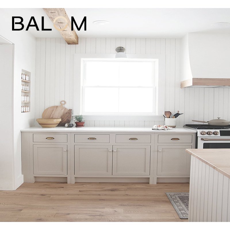 Balom hot great customized for double side real wood veneer and kitchen cabinets with pull out waste bin and pantry