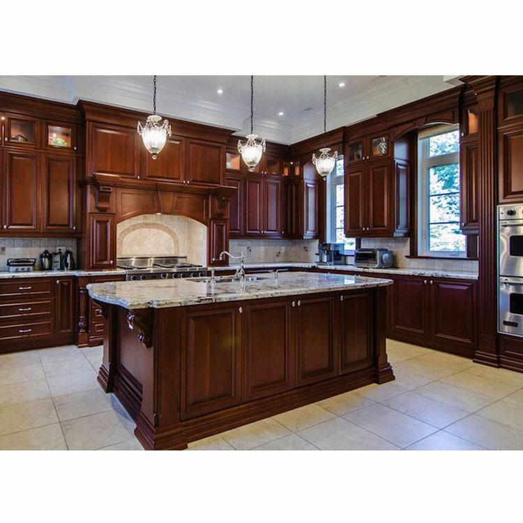 Luxury mahogany unfinished solid wood modular island cabinet ideas designs for sale antique kitchen cabinets