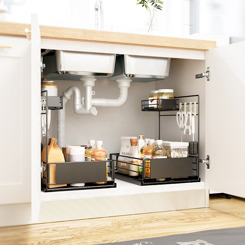 Save space detachable drawer type kitchen sink cabinet metal storage rack