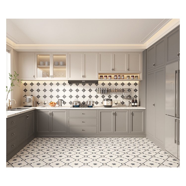 Custom furniture manufacturer modular mdf kitchen cabinet modern French indoor built-in cupboard complete sets ready to assemble