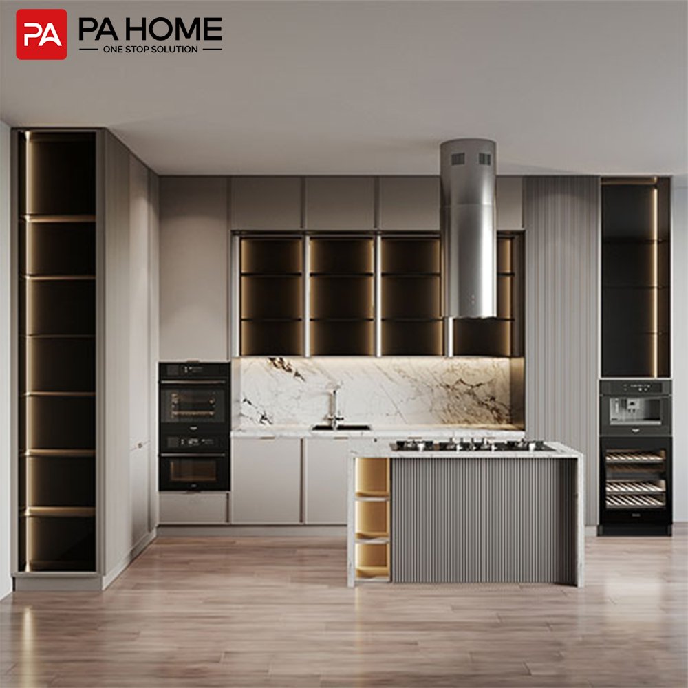 PA nordic new design ideas flat pack kuchen cabinet automatic cupboards for bathroom home and kitchen