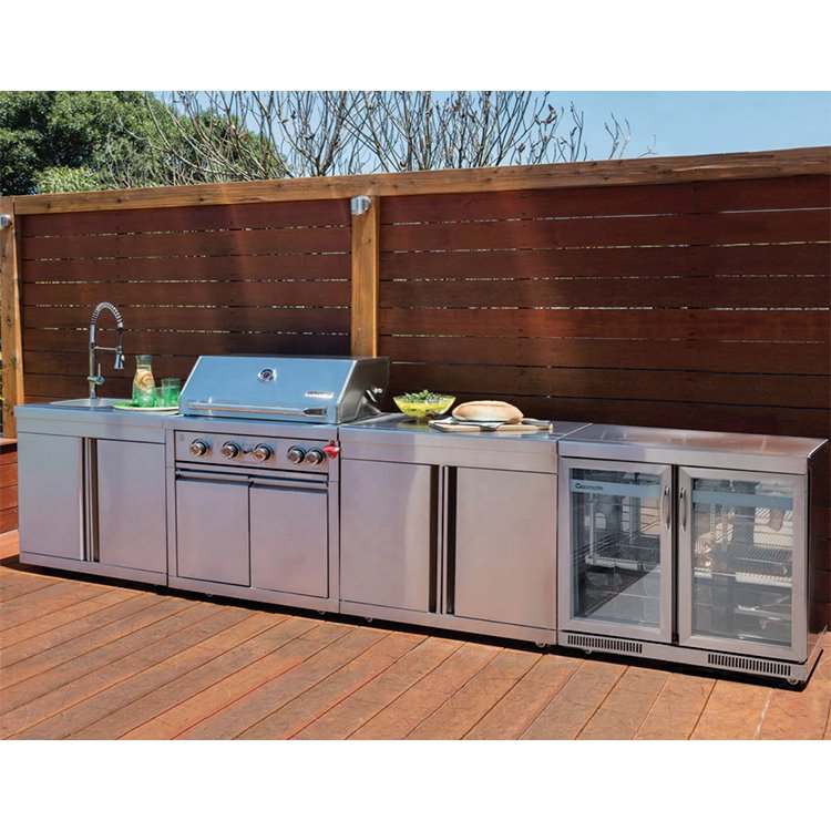 Modern outside bbq metal kitchen cabinets furniture design prefab outdoor water proof stainless steel kitchen cabinet