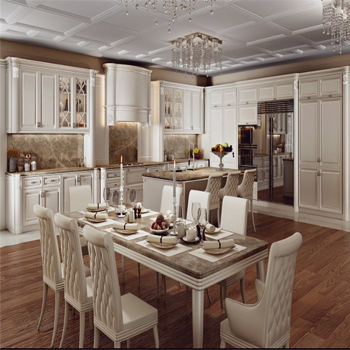 Luxury Classical Style American cabinets complete sets Cherry Solid Wood Kitchen cabinets ready to assemble