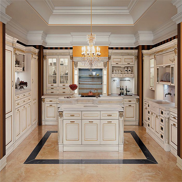 Luxury Classical Style American cabinets complete sets Cherry Solid Wood Kitchen cabinets ready to assemble