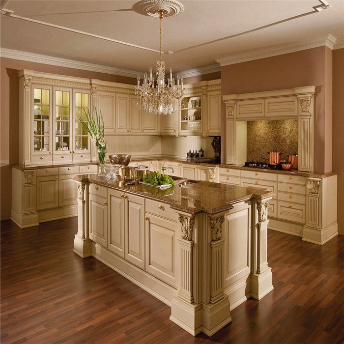 Luxury Classical Style American cabinets complete sets Cherry Solid Wood Kitchen cabinets ready to assemble