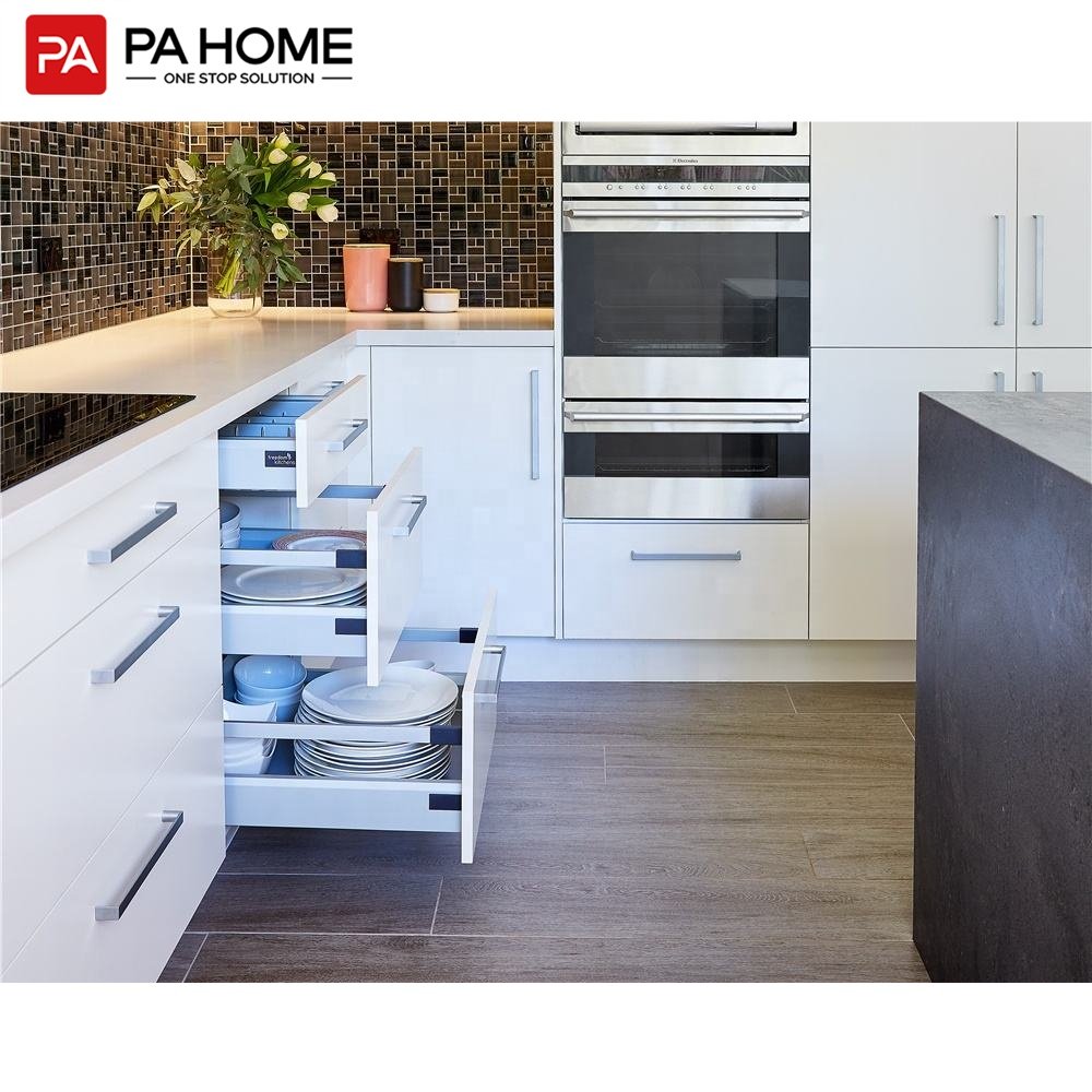PA vintage island style white lacquer wooden modern modular kitchen cabinets