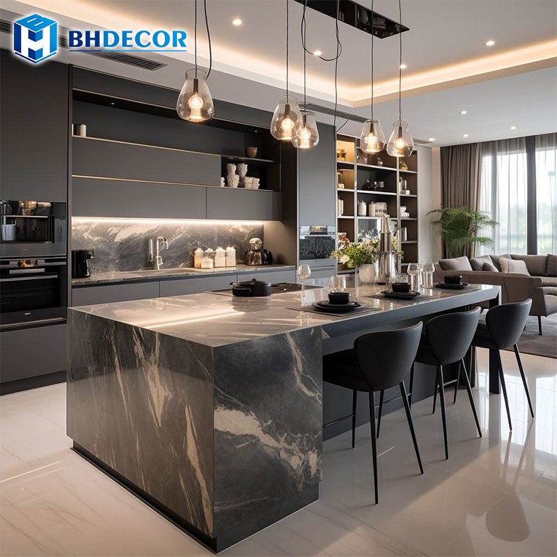 Custom Kitchen Cabinets Complete Set High Gloss American Style Acrylic Plywood Lacquer Solid Wood Modern Kitchen Cabinets