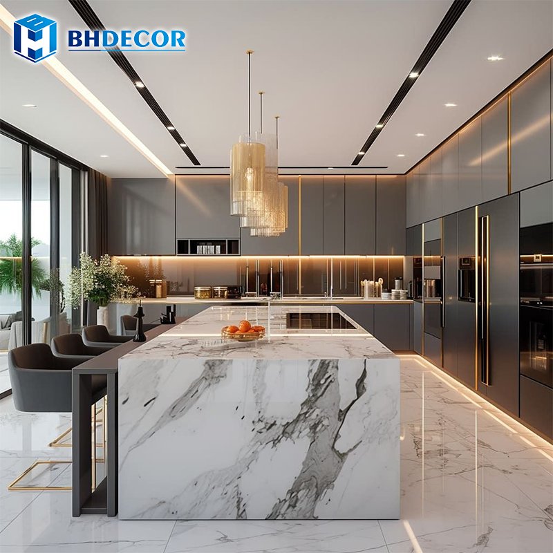 Custom Kitchen Cabinets Complete Set High Gloss American Style Acrylic Plywood Lacquer Solid Wood Modern Kitchen Cabinets
