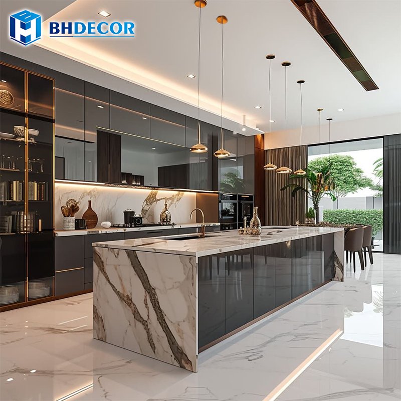 Custom Kitchen Cabinets Complete Set High Gloss American Style Acrylic Plywood Lacquer Solid Wood Modern Kitchen Cabinets