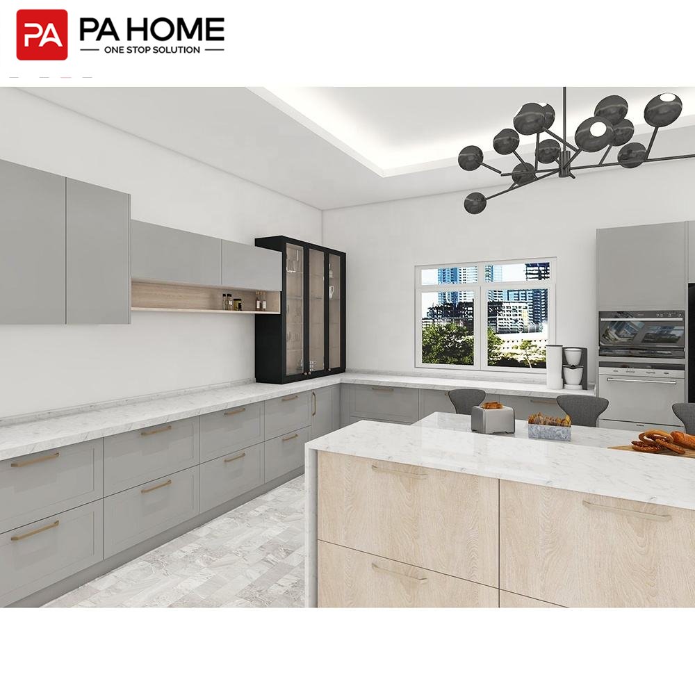 PA wood design light grey matt modern kitchen furniture