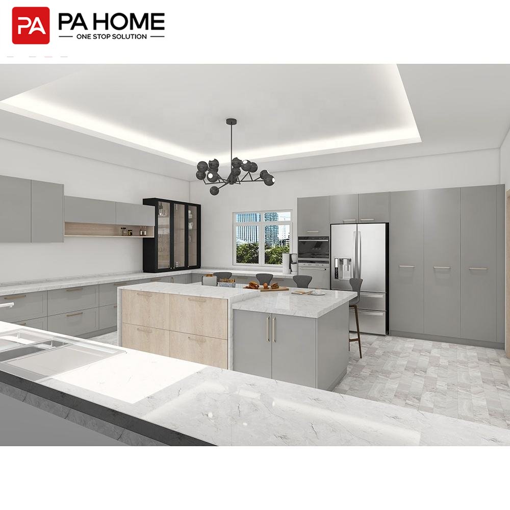 PA wood design light grey matt modern kitchen furniture