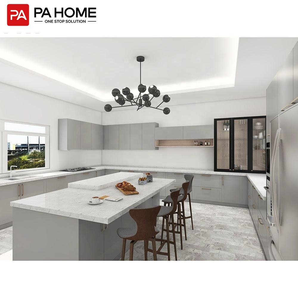 PA wood design light grey matt modern kitchen furniture