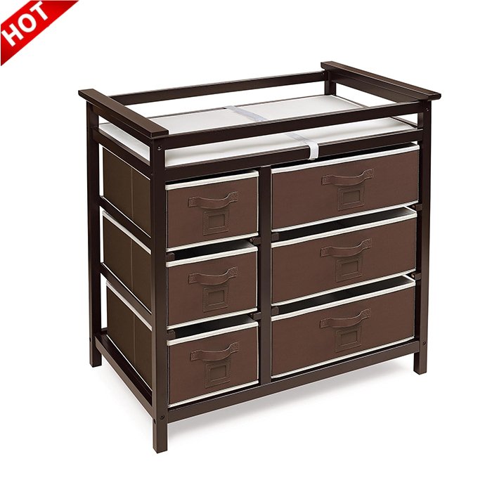 Wholesale Modern Bedroom Furniture Wooden Baby Dresser Cabinet Diaper Changing Table With Storage Basket