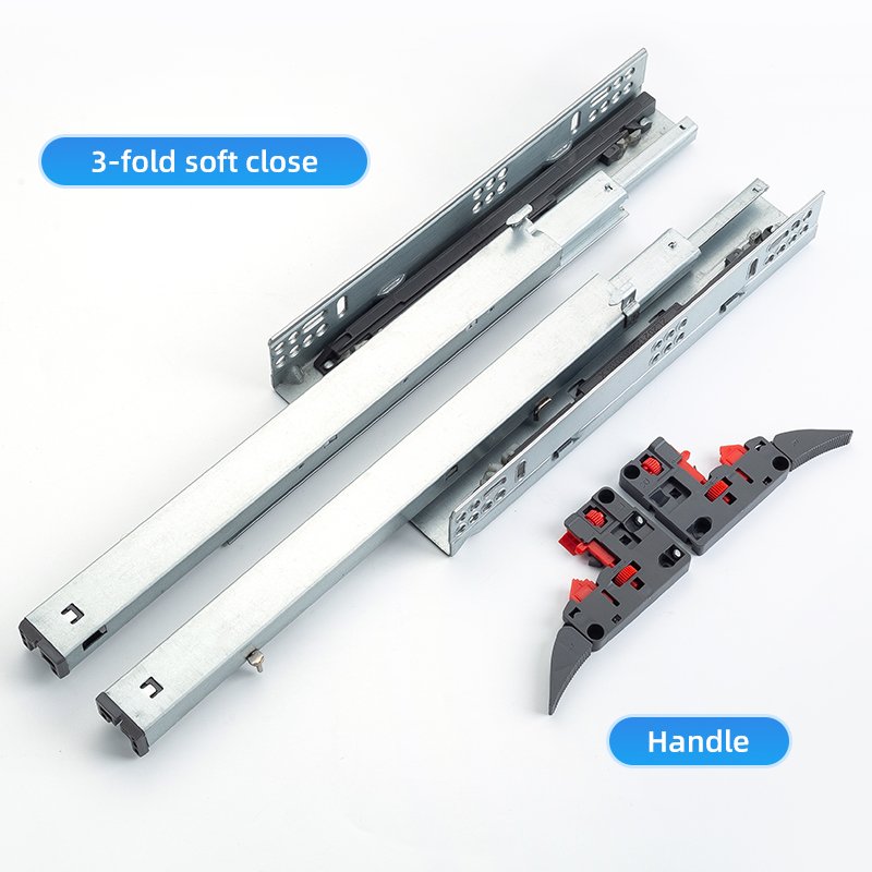 3 Fold Damper Basket Hidden Telescopic Rail Push To Open Soft Close Drawer Slide With 2D Handles