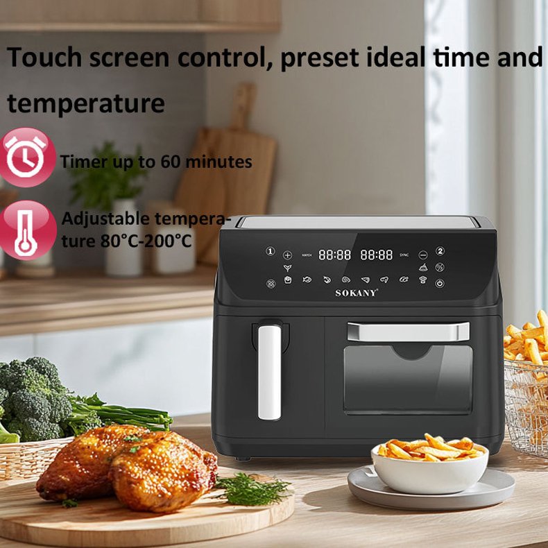 New Dual Zone Air Fryer Dual Basket 12.5L Capacity Digital Controls 2400W Convection Oven Visible Windows With 10 Cooking Preset